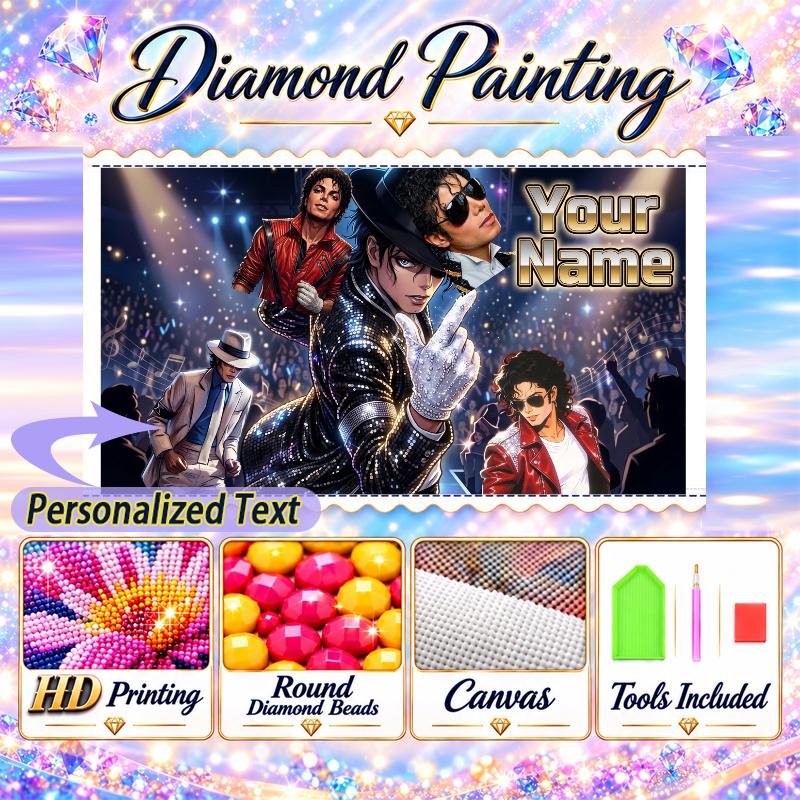 Michael Jackson 5D DIY Diamond Painting Custom Name Text, Full Drill Rhinestone Mosaic Art Home Gift