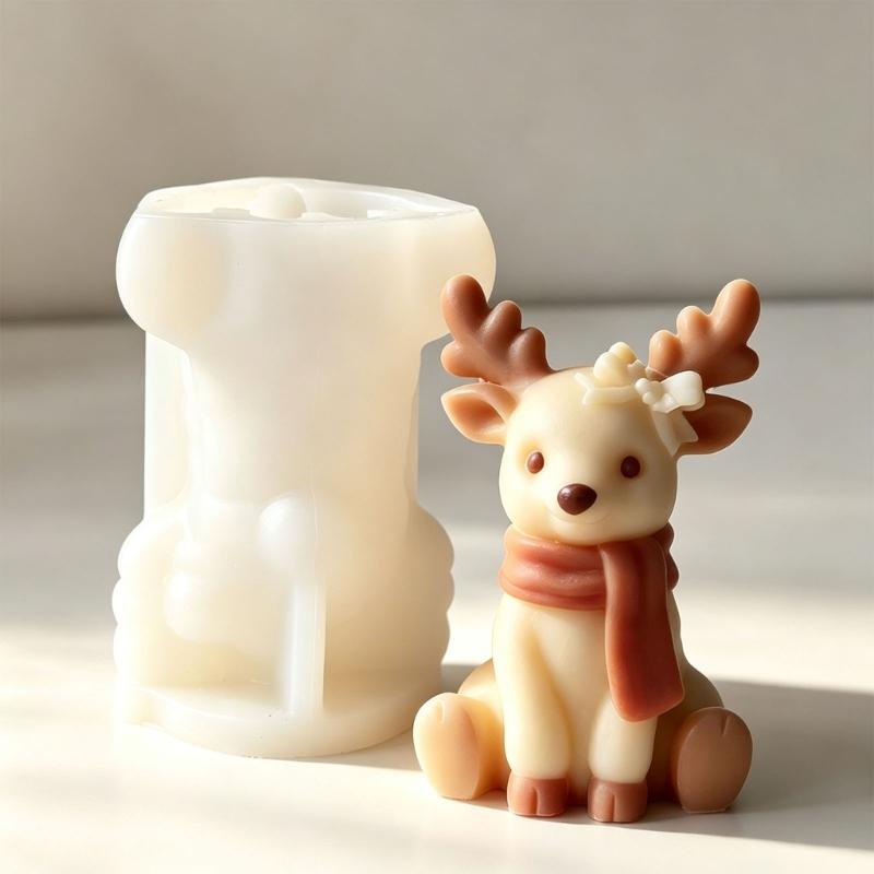 Deer Candle Making Mould Flexible Christmas Character Casting Mould for Scented Candle Soap Making Epoxy Resin Projects