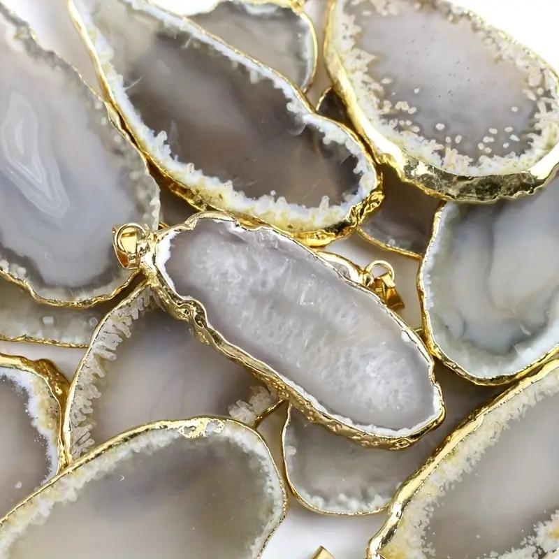 Natural agate piece, gold-plated pendant, irregular, agate raw stone necklace, pendant, colored natural stone, necklace, European and American
