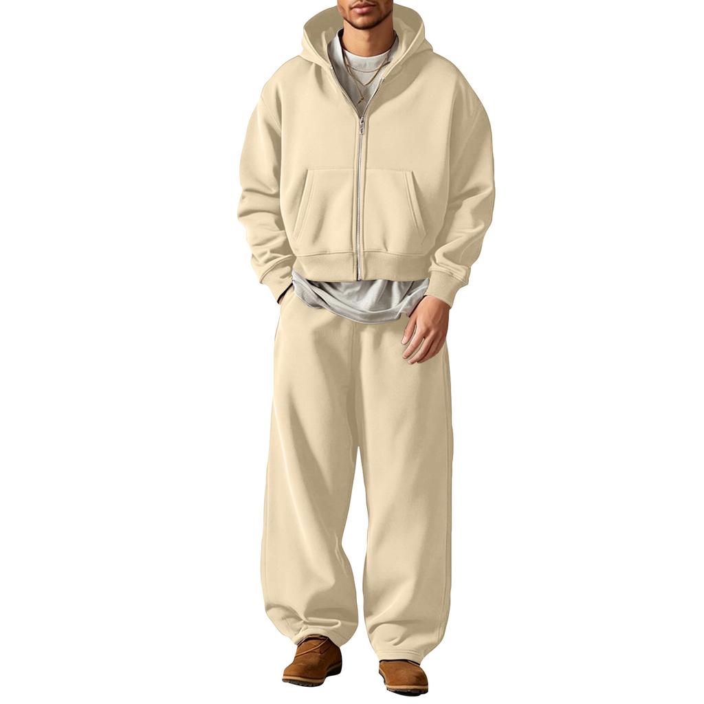 Winter Hooded Zip-Up Sweatshirt and Sweatpants Set Matching Tracksuit for Women and Men