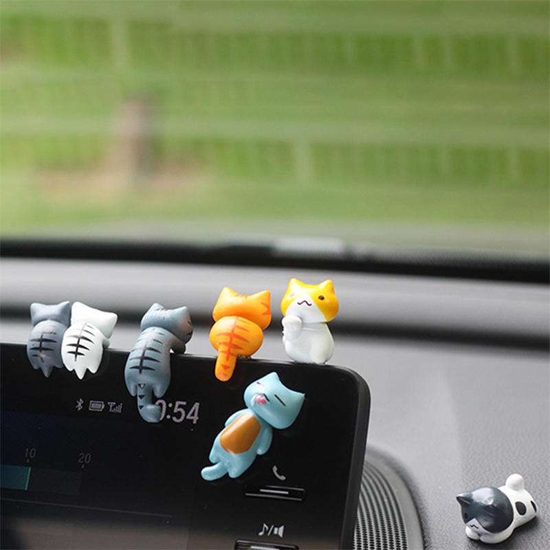 6 Pcs Healing Series Cat No Trace Stickers Cute Cat Interior Decoration Center Console Screen Cartoon Figurine Accessories