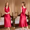 Yaoting Women's Summer Ice Silk Solid Color Spaghetti Strap Nightgown SQ22194