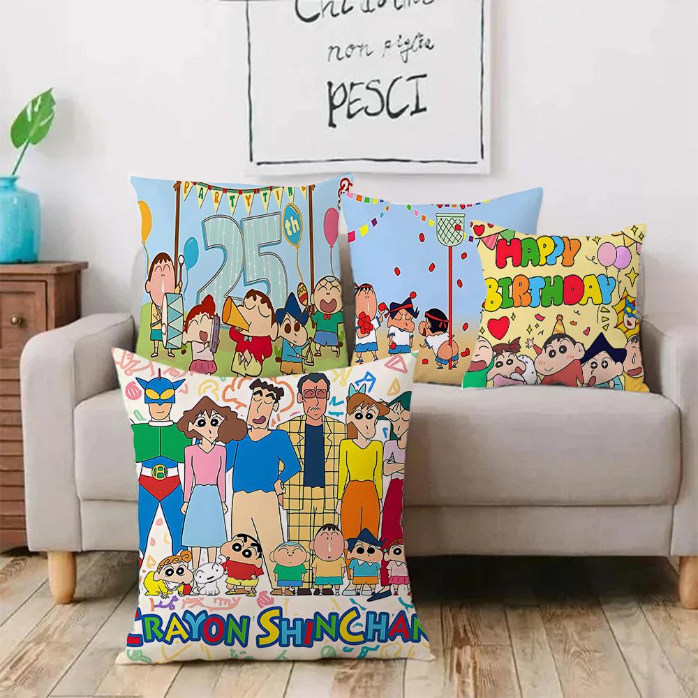 Cartoon Crayon Shin-chan Pillow Covers Cartoon Sofa Decorative Home Double-sided Printing Short Plush Cute Cushion Cover