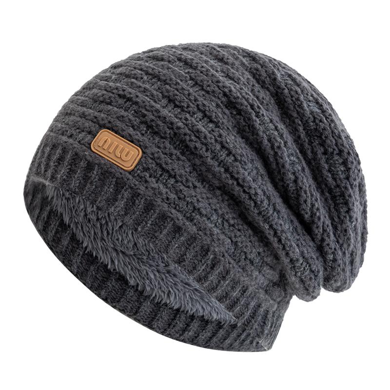 New Style Unisex NIU Letter Slouchy Winter Hats Fur Lined For Men Women Warm Beanie Cap Casual Decor Winter Knitted Hats