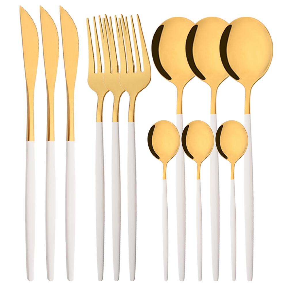 12Pcs Mirror Silver Tableware Set Stainless Steel Cutlery Western Dinner Knife Fork Spoon Dinnerware Teaspoons Kitchen