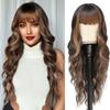 Bangs 26 Inches Deep Wave Body Wave Long Curly Synthetic Hair Wig Heat-Resistant Glueless European American Women High