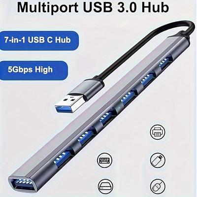 A USB 3.0 Hub, High-speed Data Transfer, Plug and Play, Compact Design, Easy Connection, USB Multi-port Adapter