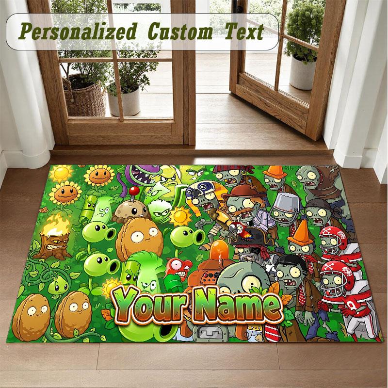 Crystal Velvet Square Rug Custom NamePlants vs. Zombie Pattern Non Slip Home Floor Decor Rug