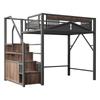 Metal Loft Bed 140 x 200 cm, Unique Safety Enclosure with Window, Safety Ladder with Locker, Black, Old SKU is LDB00359AAB
