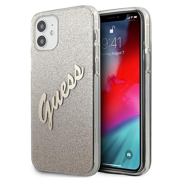 Guess Guhcp12Spcuglsgo Iphone 12 Mini5,4 Złoty/Gold Hardcase Glitter Gradient Script