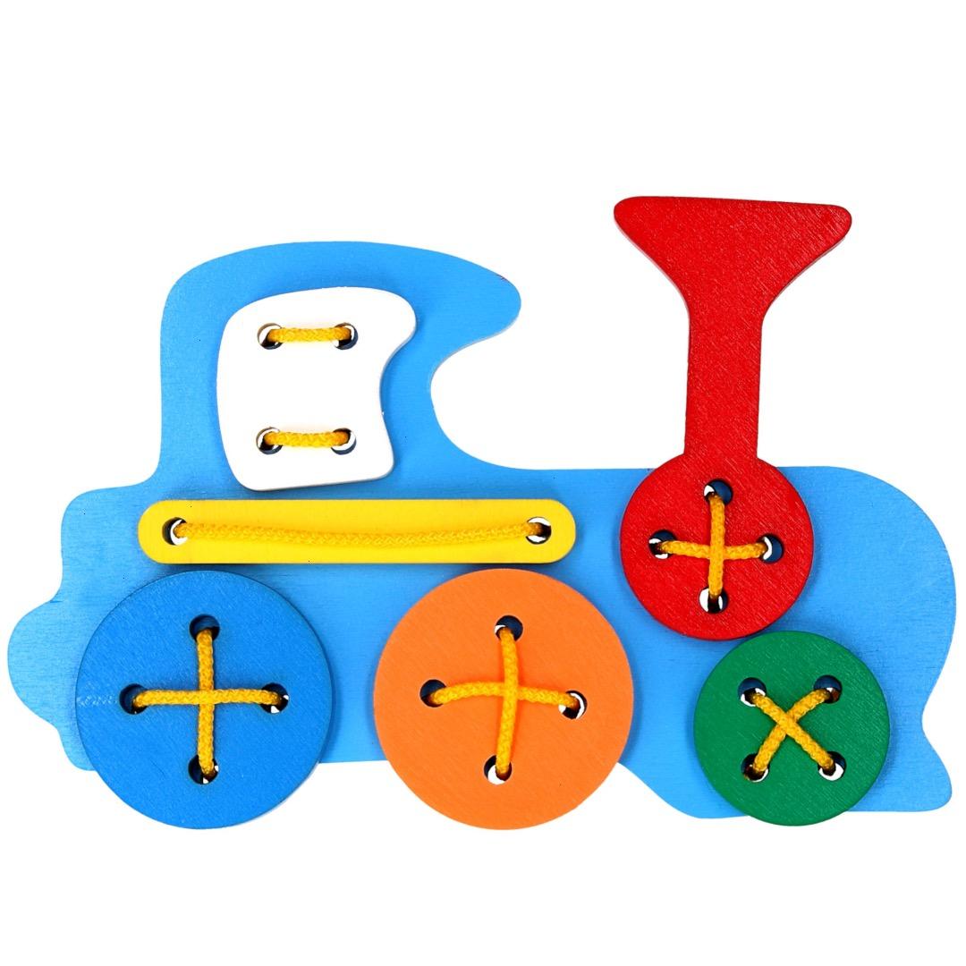 

Дитяча іграшка шнурівка Jooki дерев яна розвиваюча іграшка, екологічна іграшка для дитини та навколишнього середовища, плоска. 20x2x15 cm сірий колір