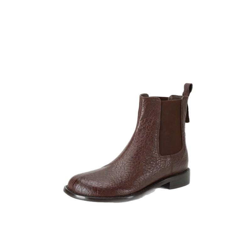 Kurzstiefel Damen Frühling und Herbst Einzelstiefel weiche Sohle runde Spitze niedriger Absatz flache Stiefel dicker Absatz mittlerer Absatz Gummizug Samt Chelsea Boots