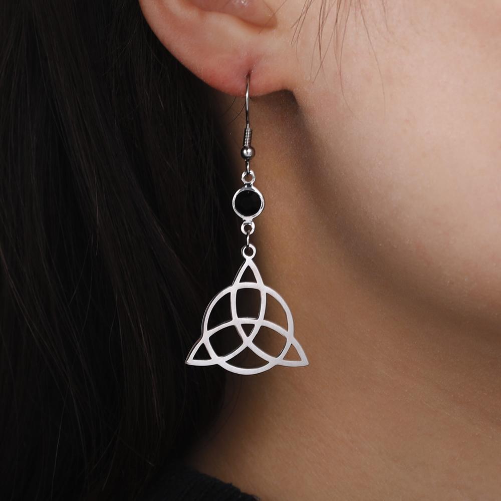Dawapara Celtics Knot Triquetra Trinity Knot Earrings Good Luck Irish Amulet Black Birthstone Bohemian Stainless Steel Jewelry