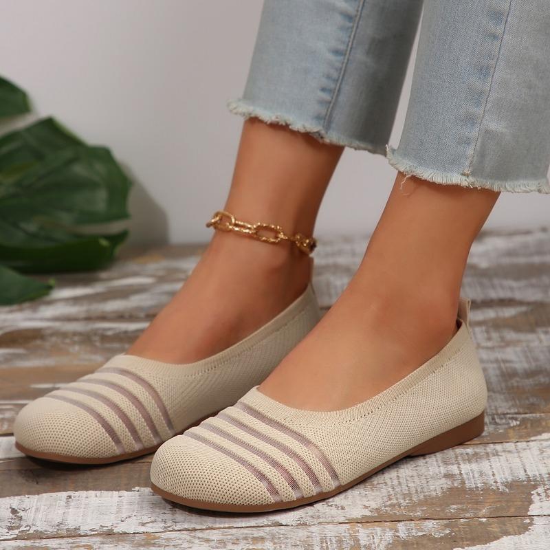 Fashion Women's Flat Shoes Autumn New Round Head Shallow Mouth Mesh Cloth Breathable Soft Sole Non-slip Milk Low Top Shoes