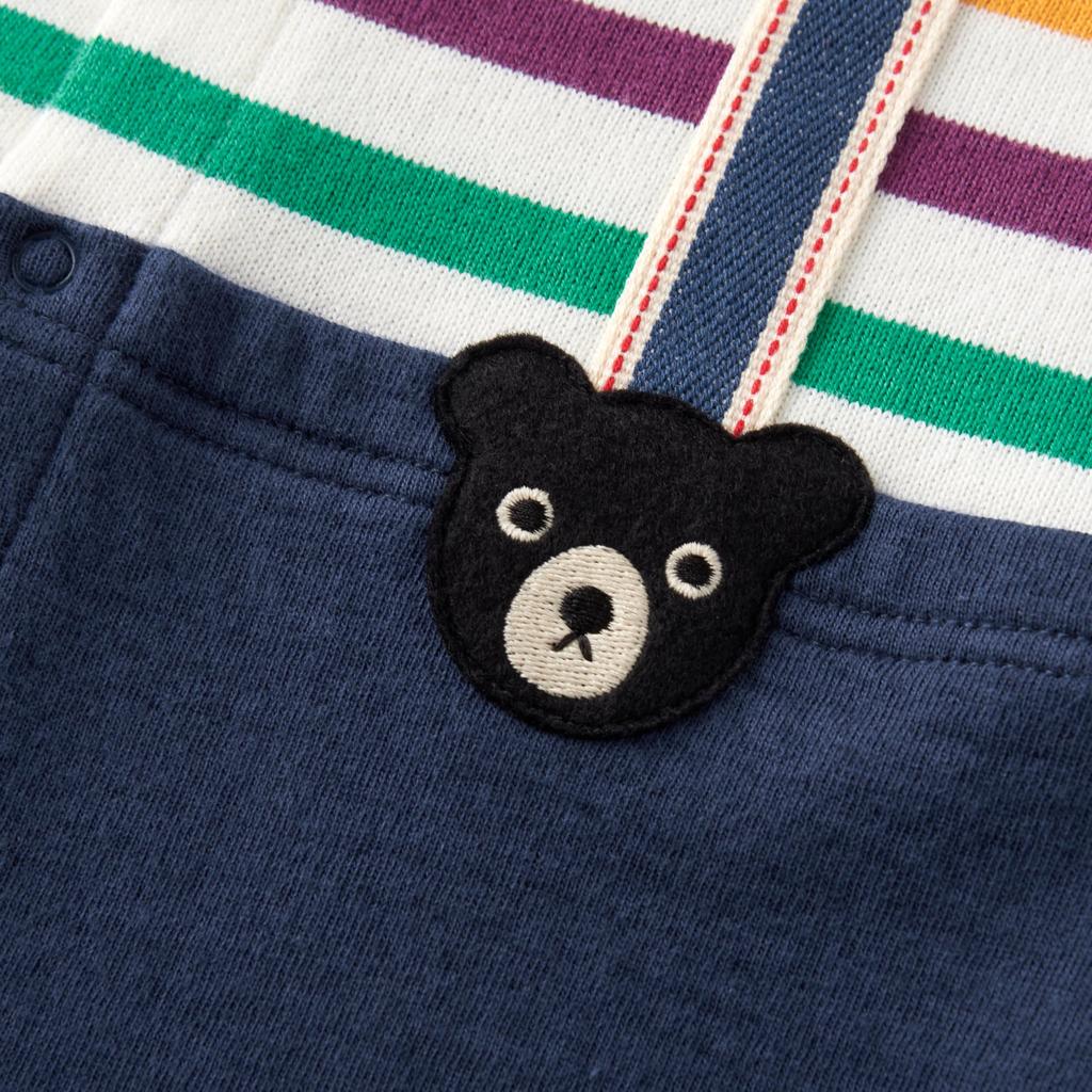 MIKI HOUSE Double B Long Bear for Boys and Baby Infant Coverall, Sleeve, Striped, Print, Girls, Clothes, Clothes, Children's Clothing, 70cm,