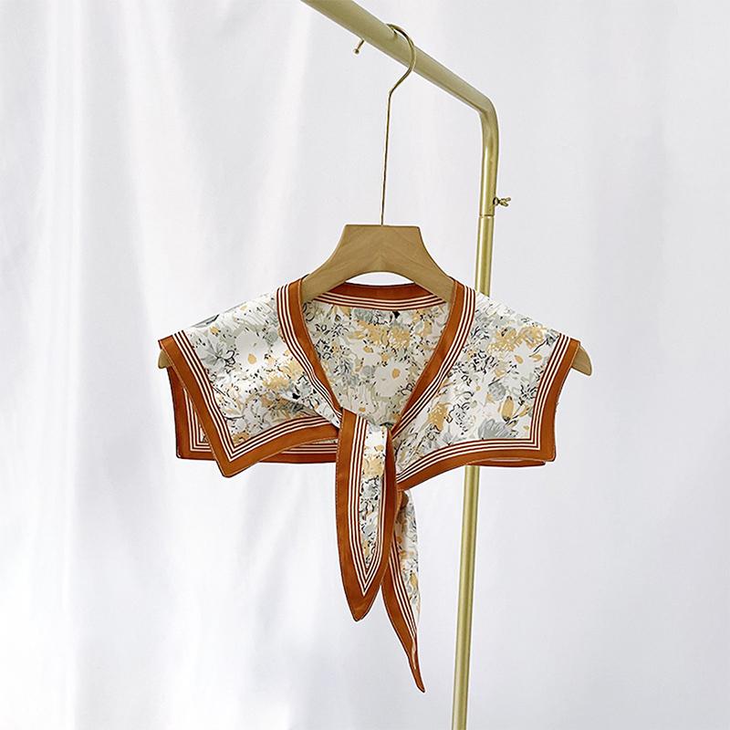 Korean Style Decorative Fake Collar Shawl Blue And White Porcelain Printed Scarf Daily Cape Wraps Vintage Short Poncho Capele