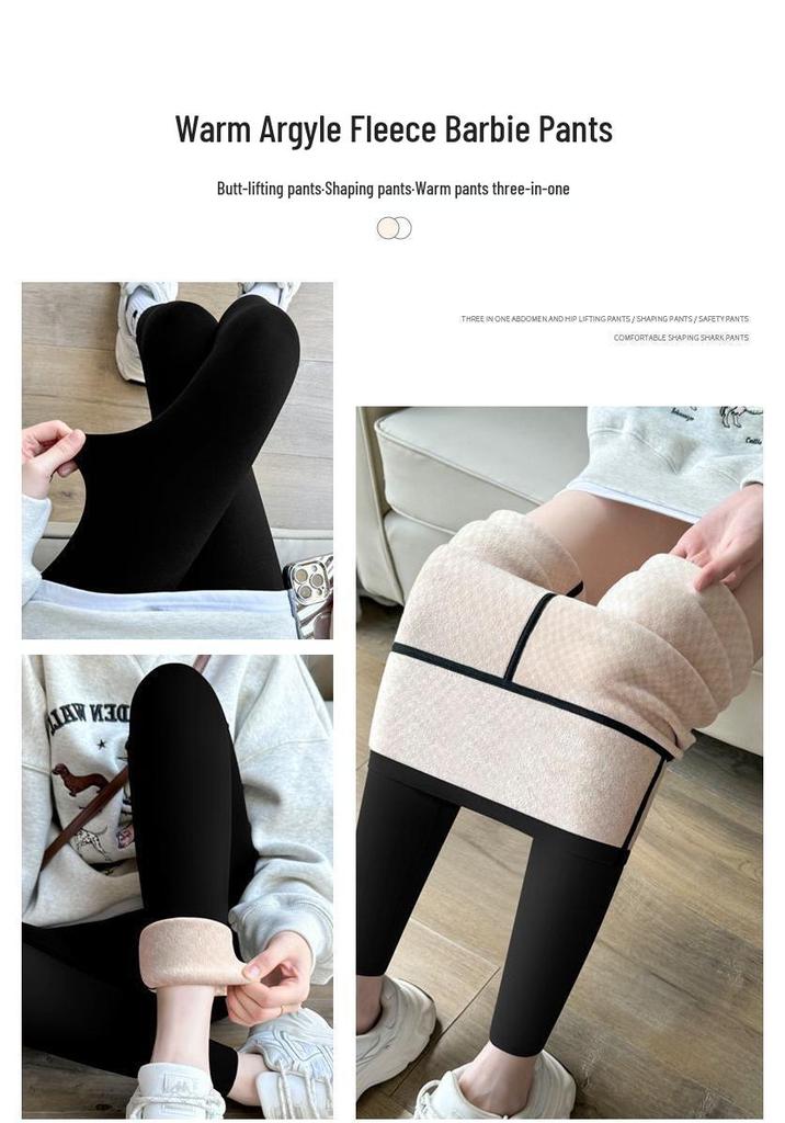 Women's Plus Velvet Thickened High-Waist Warm Diamond Pattern Shark Pants for Autumn/Winter