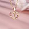 1 Pc Golden Color 26 English Letter Heart Necklace Rose Flower Pendant Wedding Band Jewelry Valentine's Day Gift