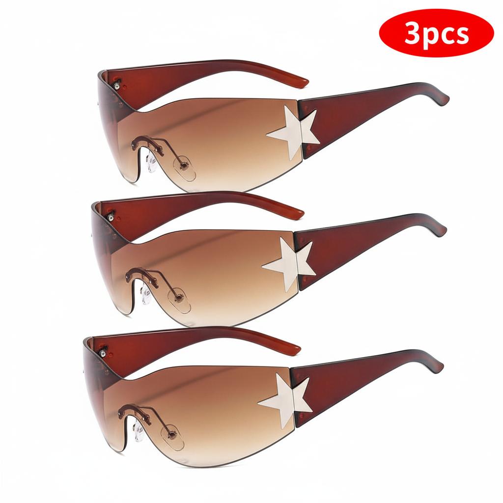 

3Pcs Hot Punk Y2K Sunglasses for Women Men Trendy Wrap Around Sun Glasses Shades Star Decoration Eyewear UV400 Goggles