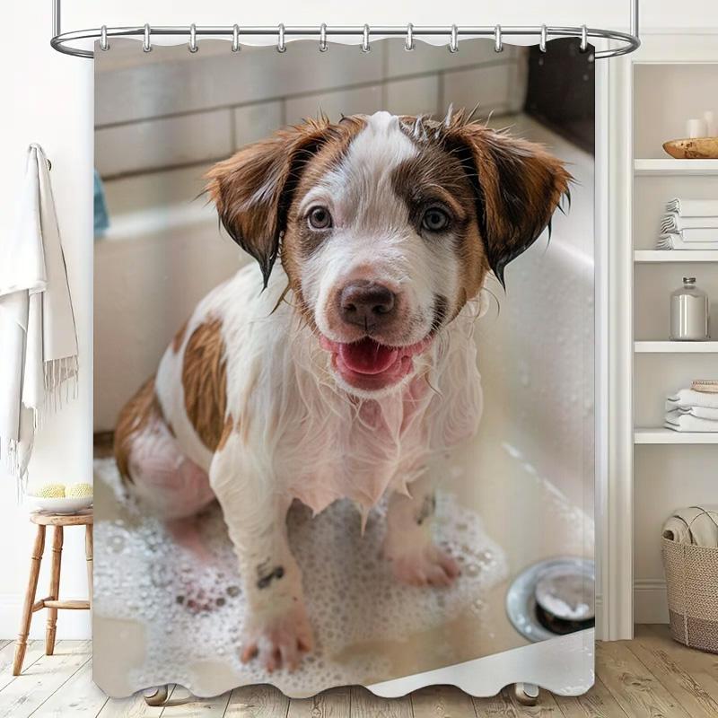 Adorable Dog Print Shower Curtain Waterproof Durable Perfect Decoration for Bathroom Walls Size: 72x84 Inches (183x213 Cm)