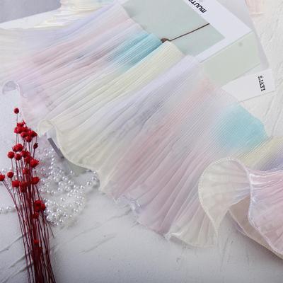 Plano mide 1 metro/lote 15CM de ancho degradado arcoíris organza encaje elástico tridimensional ropa de escenario accesorios para falda encaje de hoja de loto encaje