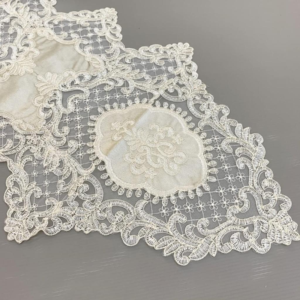 Elegante Innendekoration Französische Spitze Tischmitte, Beige, 38x83cm, Deckchen, Tischläufer, Bestickte Tischdecke, 12221TC