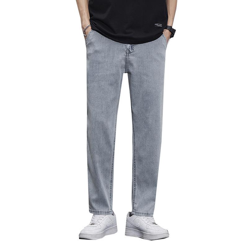 Nine-point Denim Tencel Soft Lyocell Jeans For Men Summer Thin Straight-leg Loose Light-colored Casual Nine-point Pants