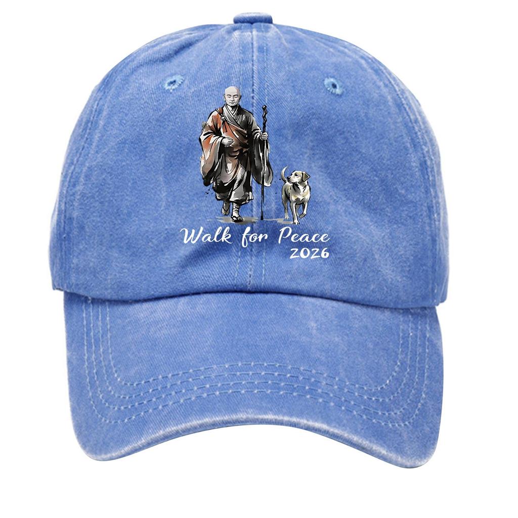 Washed Cotton Baseball Cap with Printed Distressed Soft Top Denim Hat, Vintage Hat