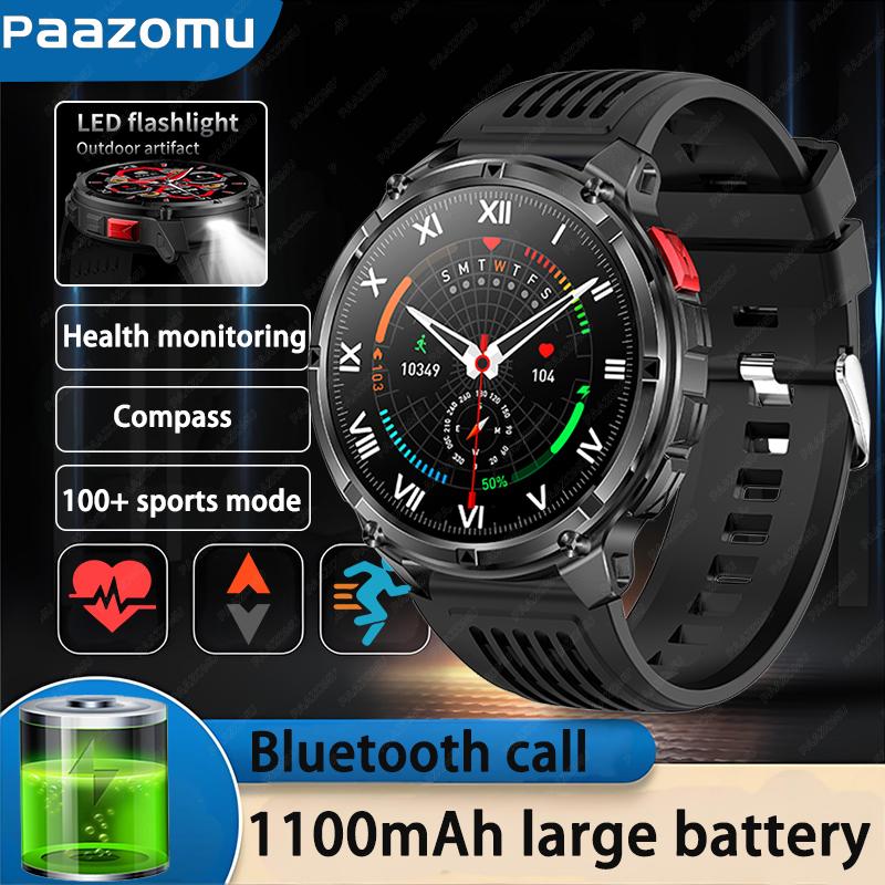 

New Durable Outdoor 1100mAh Large Battery SmartWatch, Bluetooth Call, LED Flashlight, Compass, Health Monitoring SmartWatch