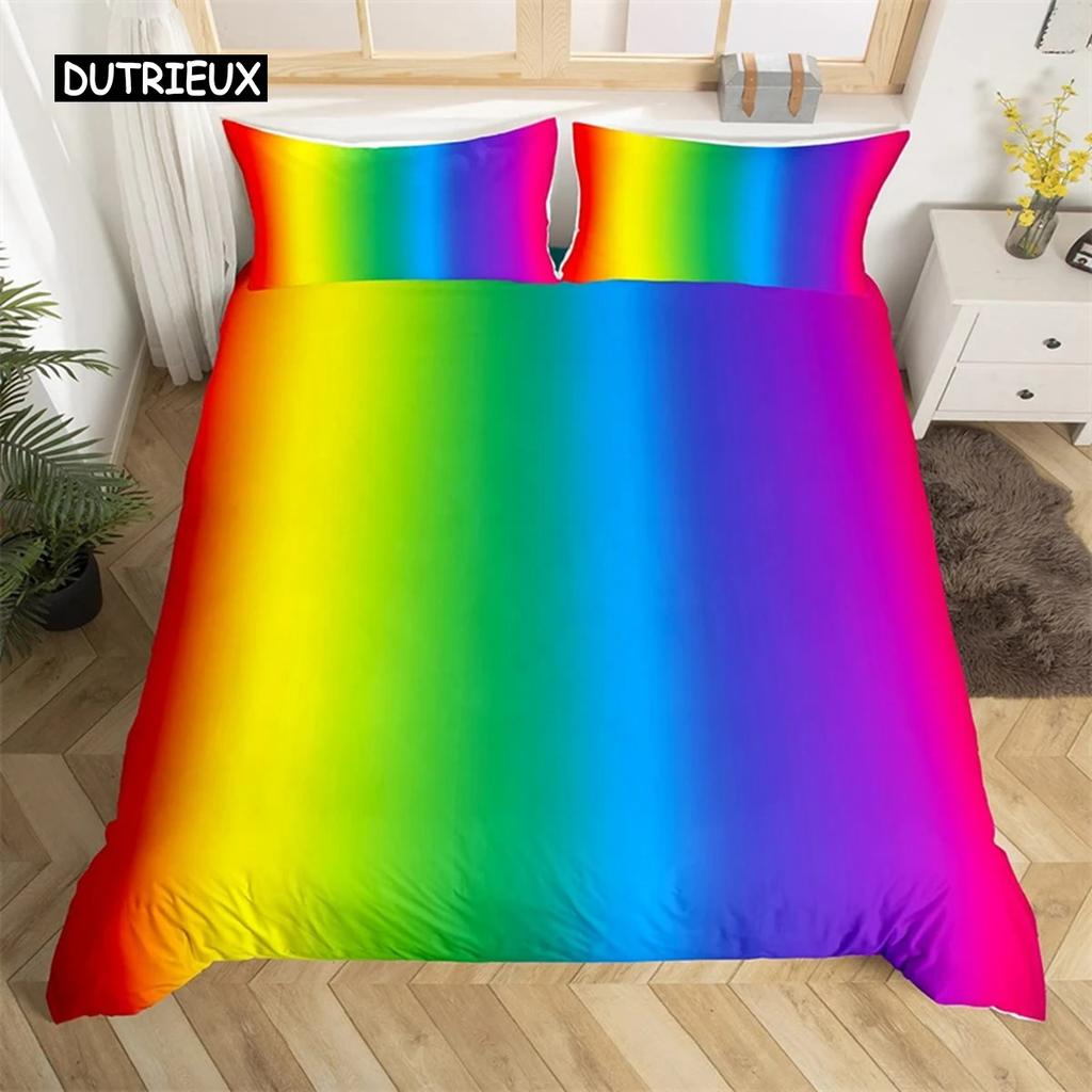 Rainbow Gradient Duvet Cover Set Queen Size Cute Bedding for Kids Girls Polyester Quilt Cover Single King Twin