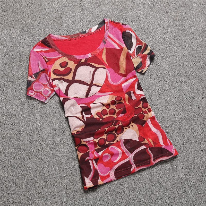 

Station 2024 Summer Clothing New Arrival Heather Color with Short Sleeves T-Shirt Women s Western Style Fashion Mesh Tops Thin Bottoming Shirt Color S