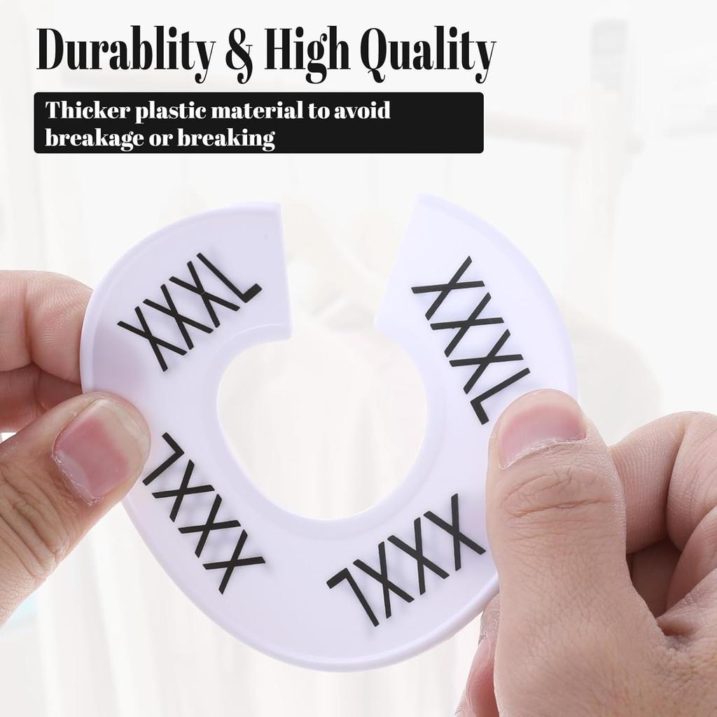 16 Pcs Clothing Size Dividers,Size Rings for Clothing Racks Round White Plastic Clothings Sizes Closet Rack Dividers Hangers Pre-Labeled (XXS-XXXL)