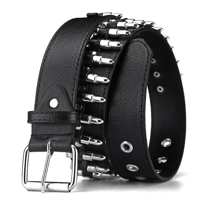 Hollow Bullet Decoration Belt Fashion Ladies Leather Studded Gift Man Goth Rock Wild Adjustable Women Punk Black Belt