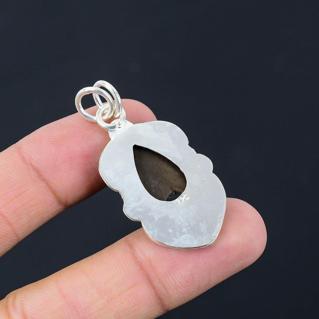 Natural Moroccan Mud Crack Fossil Gemstone Pendant Brown 925 Sterling Silver
