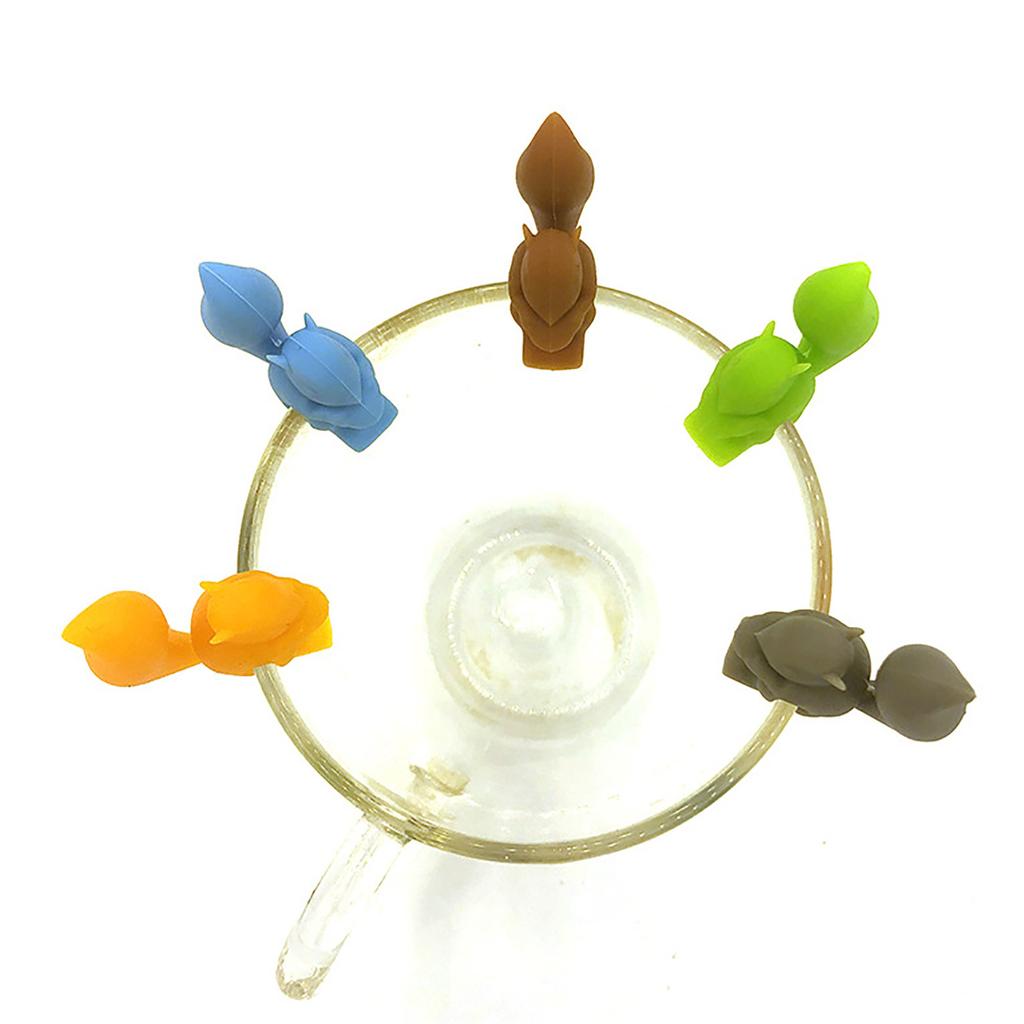 5Pcs/set Squirrels Tea Bag Hanging Holder Cup Silicone Cup Marker Kitchen Gadget