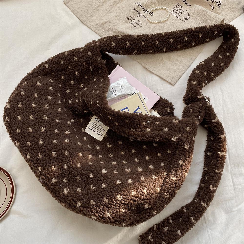 Herbst/Winter Plüsch Herz Umhängetasche - Canvas Schultertasche mit großem Fassungsvermögen