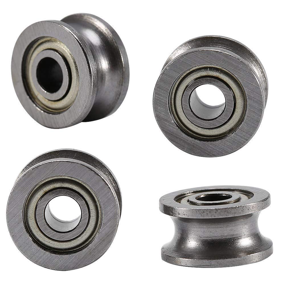 Oumefar U-Groove Bearing 10pcs U624zz Carbon Steel Shell U-Groove Pulley Roller Metal U Type Guide Pulley Wheel Roller Bearing 0.51inch OD for Window