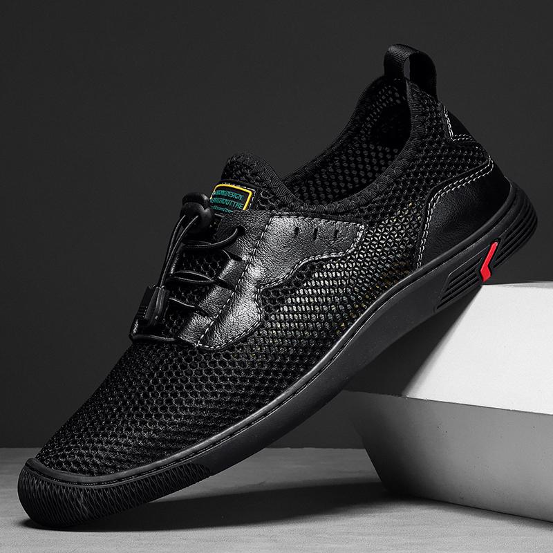 Fashion Men's Breathable Outdoor Flat Designer Shoes Fashion Hollow Out Non Slip Mesh fabric Shoes Comfort Lightweight Soft Bottom Shoes