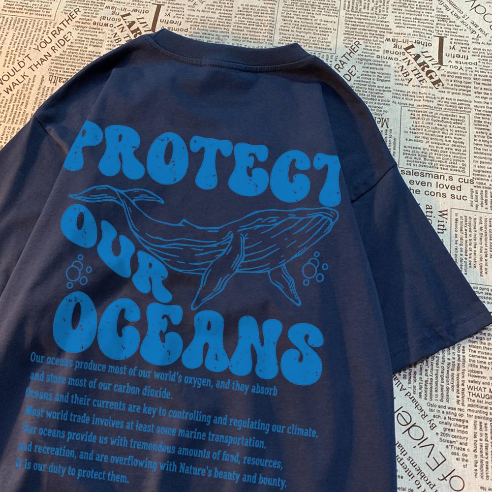 Protect Our Oceans Whale Landing T Shirts Men Pattern Quality T Shirt Vintage Cotton Tops Personality Summer T Shirts Women