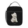 White Terrier Dog Lunch Bag Reusable Portable Cooler Thermal Lunch Box Oxford Bento Tote Bag for Work Travel Picnic