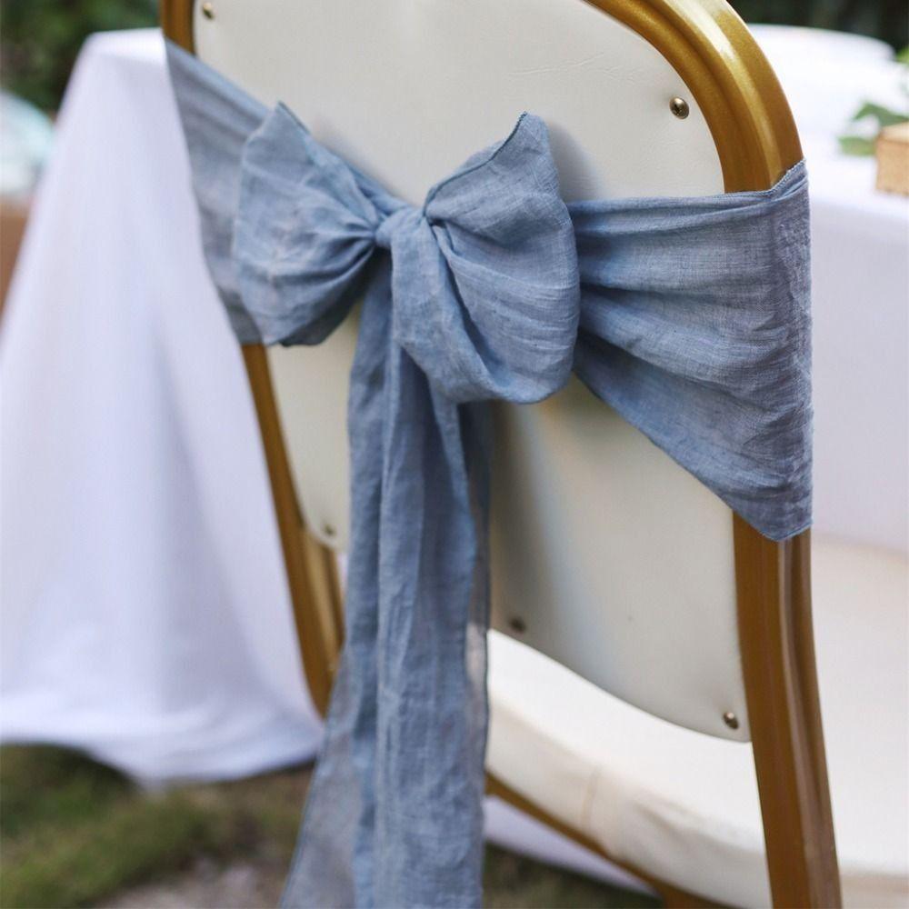 2Pcs Rustic Chair Sashes Cheesecloth Tulle Overlock Chair Decorative Bows Elegant Non-slip Chair Cover Home Decoration
