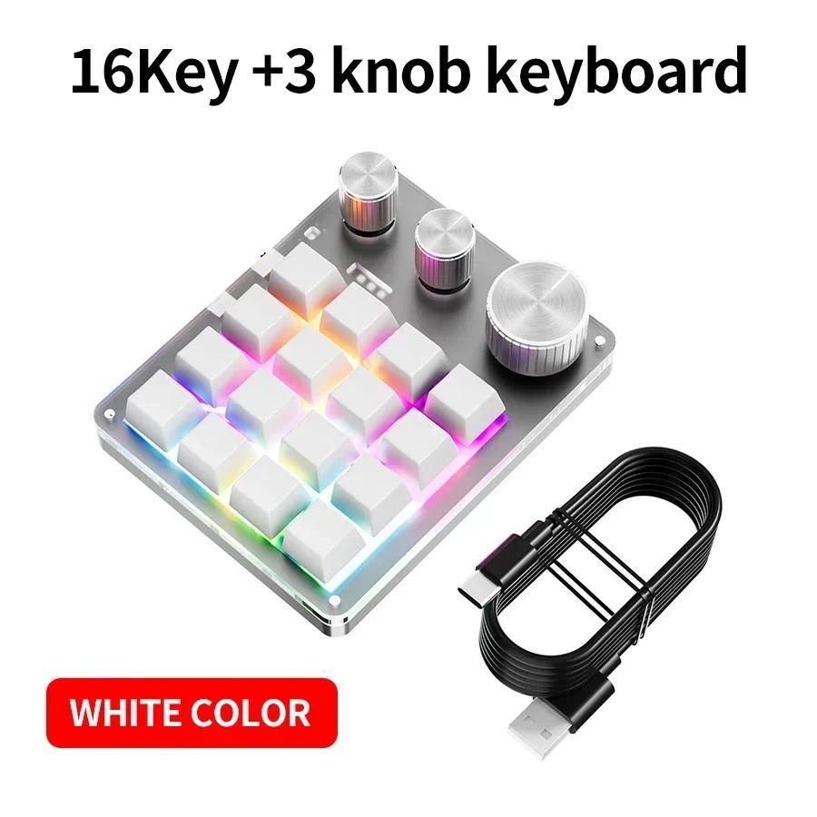 16 Keys 3 Mode Macro Mechanical Keyboard Portable USB RGB Gaming Custom Programming Knob One-handed Mechanical Keyboard