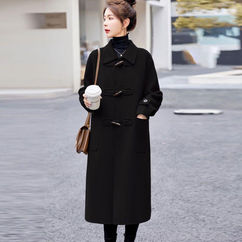 Tweed Coat for Women In Autumn and Winter New Retro Casual Temperament Horn Buckle Mid-length Woolen Jacket