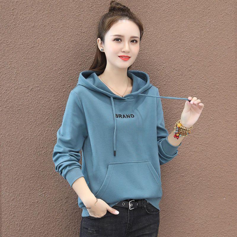 

Повседневный свободный свитшот с длинными рукавами для женщин, весна и осень, новая мода, худи-пуловер, универсальный топ L синий