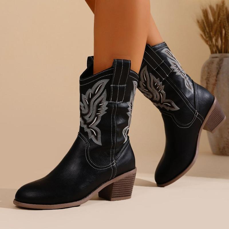 Retro Shoes, Thick-heeled Ankle Boots, New Fashion Boots for Women, Round-toed Mid-calf Boots