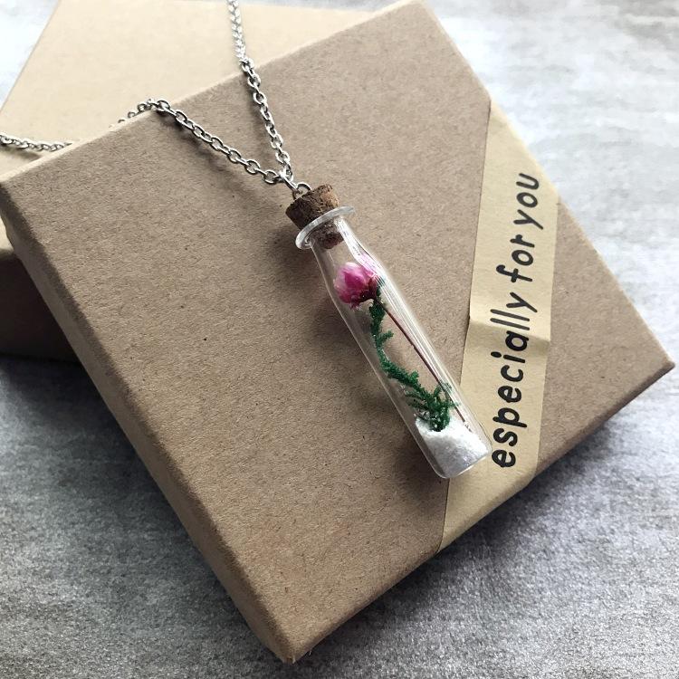 Retro and beautiful dandelion necklace plant dried flower glass ball pendant men's and women's collarbone sweater chain with accessories