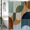 Modern Geometric Creative Pattern Square Half Round Shower Curtain, Bathroom Decorative Shower Curtain, Waterproof Shower Curtai