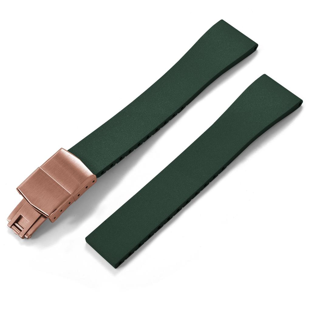 New Fluoro Rubber Watch Band CTS FKM Strap 16 18 19 20 21 22mm Cut to Size Fast Release Adjustable Universal Rose Gold Buckle