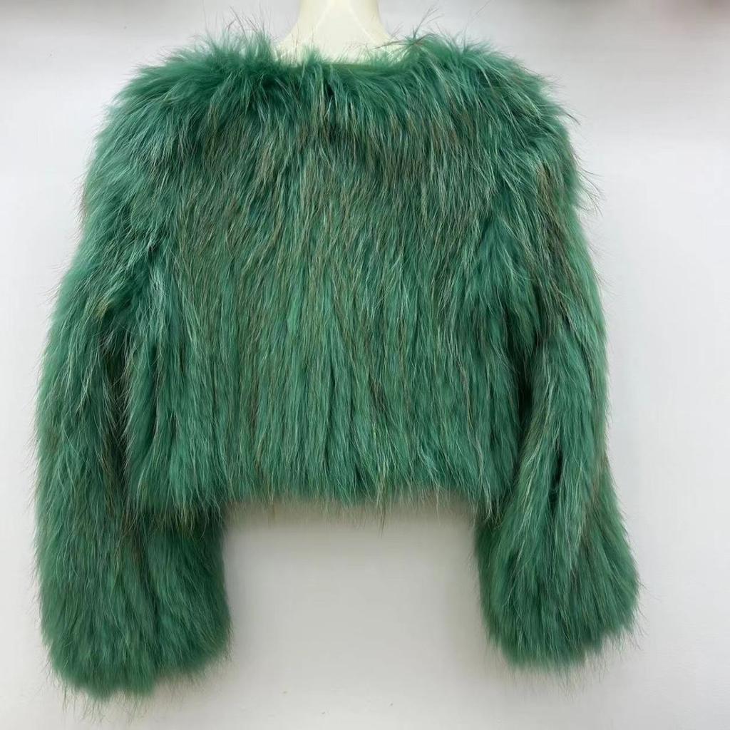 Real Raccoon Fur Braided Jacket Short Length 40cm Double-sided Encryption Slim Young Winter Tops Women's Coat