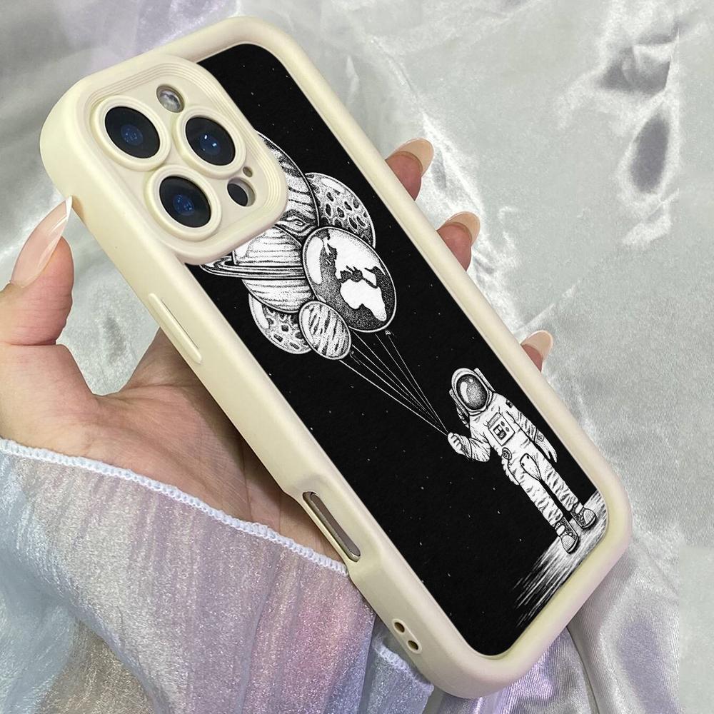 JT51 Astronaut with Planets Phone for iPhone 17 Pro Max Samsung S26 A17 A07 Xiaomi 15T Redmi Note 14 Pro Plus Soft TPU Case Cover